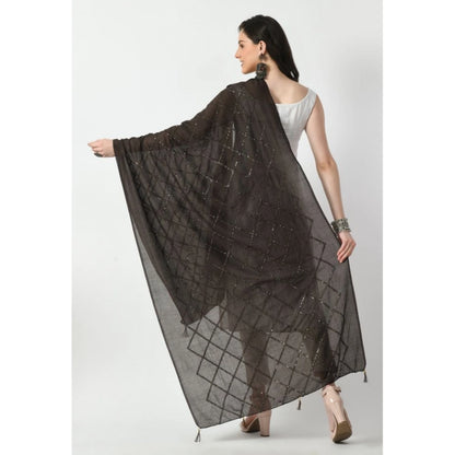 Women's Chanderi Self Design Dupatta (Dark Browm, Length: Free Size)