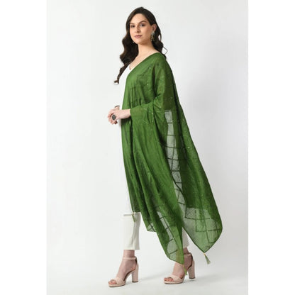 Women's Chanderi Self Design Dupatta (Mehandi, Length: Free Size)