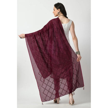 Women's Chanderi Self Design Dupatta (Wine, Length: Free Size)