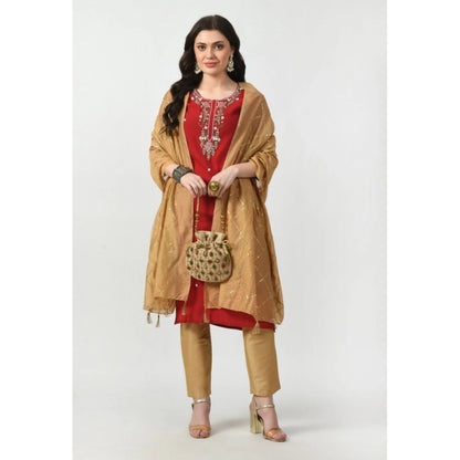 Women's Chanderi Self Design Dupatta (Gold, Length: Free Size)