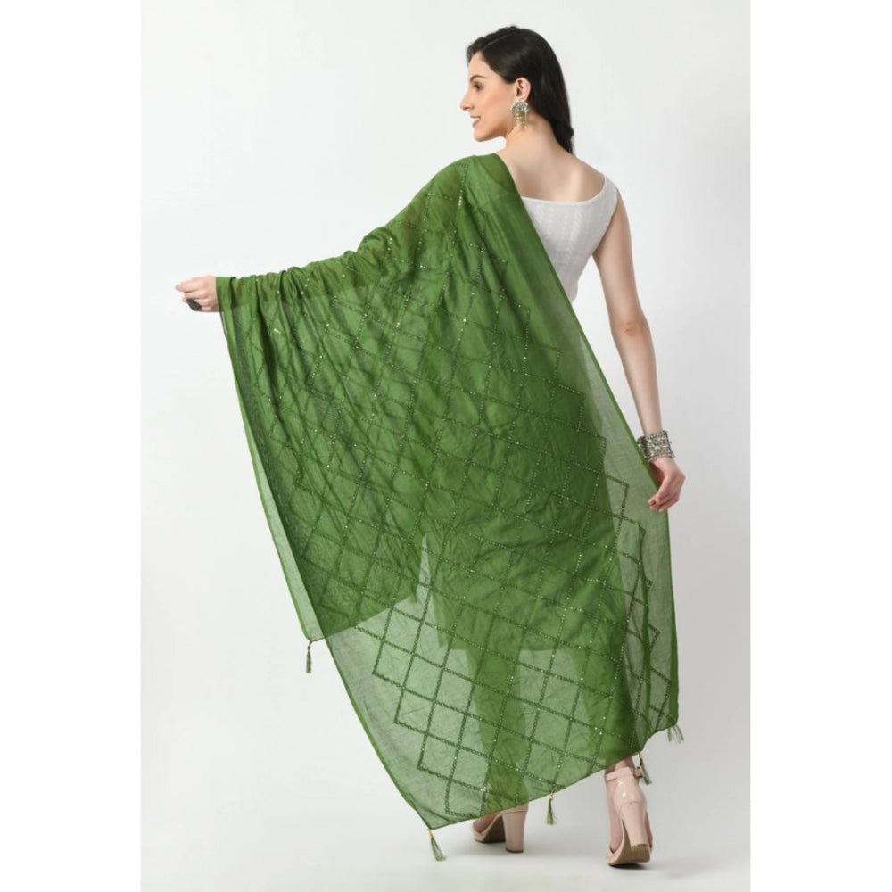 Women's Chanderi Self Design Dupatta (Mehandi, Length: Free Size)