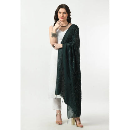Women's Chanderi Self Design Dupatta (Green, Length: Free Size)