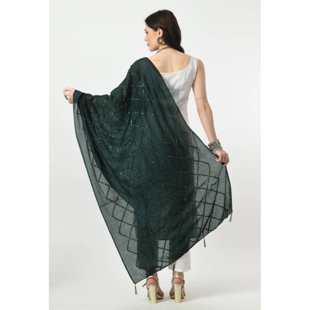 Women's Chanderi Self Design Dupatta (Green, Length: Free Size)
