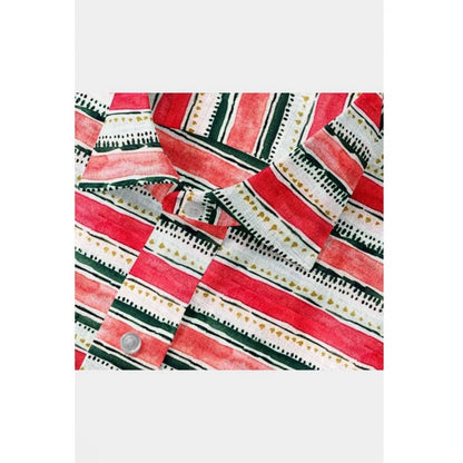 Men's Cotton Blended Striped Full Sleeve Shirt (Red-White)