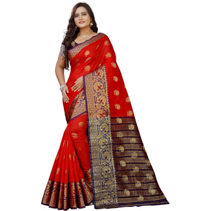 Women's Silk Blend Woven Saree With Unstitched Blouse 5.5Mtr (Purple-Red)