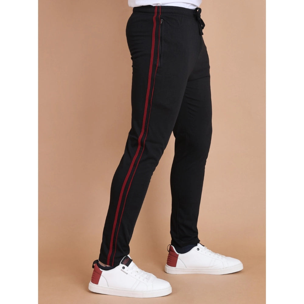 Men's Casual Cotton Striped Full Length Track Pant (Black)