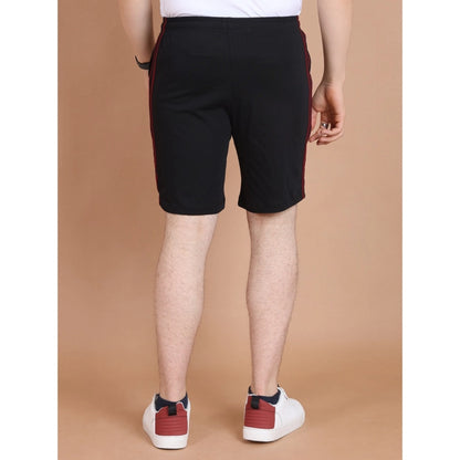 Men's Casual Cotton Striped Above knee Shorts (Black)