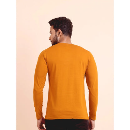 Men's Casual Cotton Solid V Neck Full Sleeve T-Shirt  (Mustard)