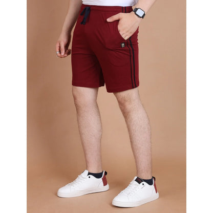 Men's Casual Cotton Striped Above knee Shorts (Maroon)