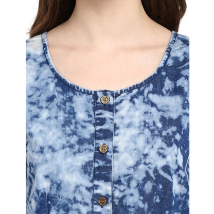 Women's Denim Tie &amp; Dye Sleeveless Above Knee Dress (Blue)