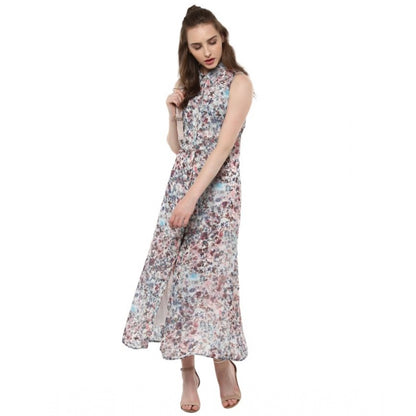 Women's Polyester Chiffon Printed Sleeveless Dress (Multicolor)