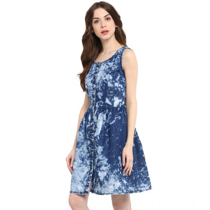 Women's Denim Tie &amp; Dye Sleeveless Above Knee Dress (Blue)