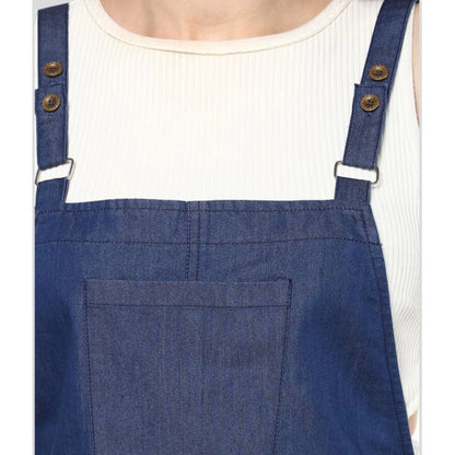 Women's Denim Solid Shoulder Straps Above Knee Dress (Blue)