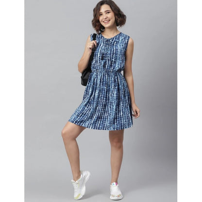 Women's Rayon Tie &amp; Dye Sleeveless Above Knee Dress (Blue)