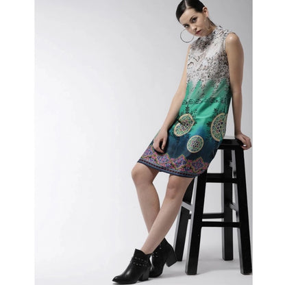 Women's Polyester Printed Sleeveless Above Knee Dress (Multicolor)