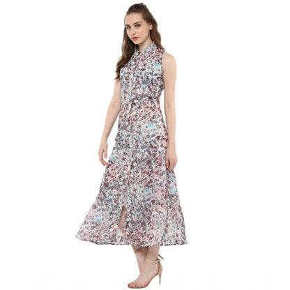 Women's Polyester Chiffon Printed Sleeveless Dress (Multicolor)