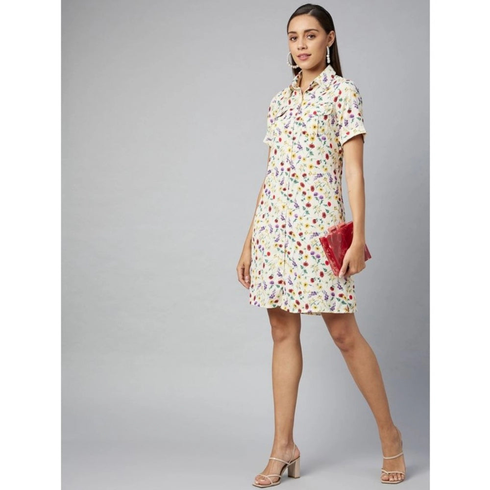 Women's Polyester Floral Short Sleeve Above Knee Dress (Multicolor)