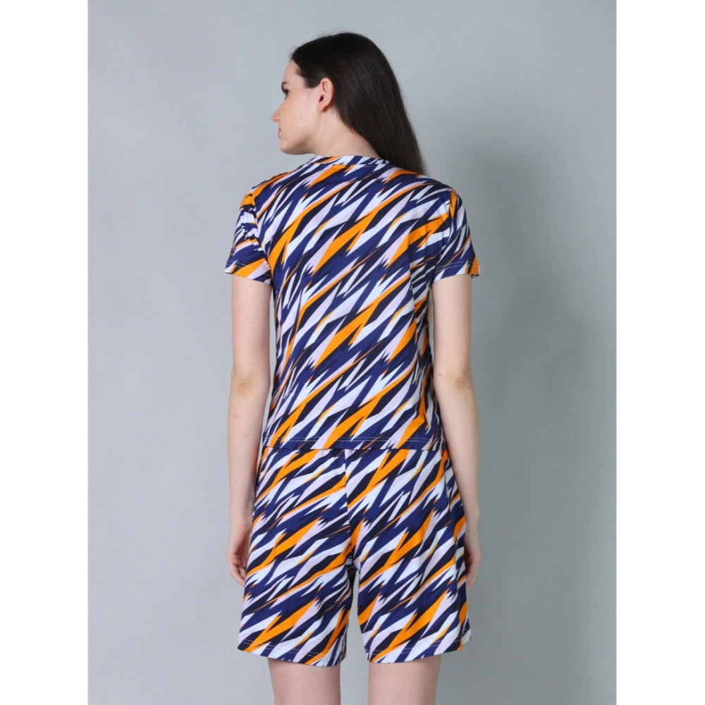 Women's Cotton Blended Printed Round Neck Half Sleeve Top - Shorts Set (Yellow)