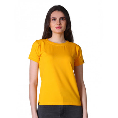 Women's Cotton Blended Solid Round Neck Half Sleeve T-Shirt (Mustard)