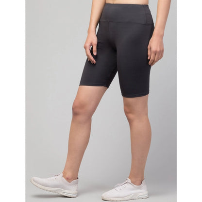 Women's Polyester Solid Above Knee High-Rise Shorts (Grey)