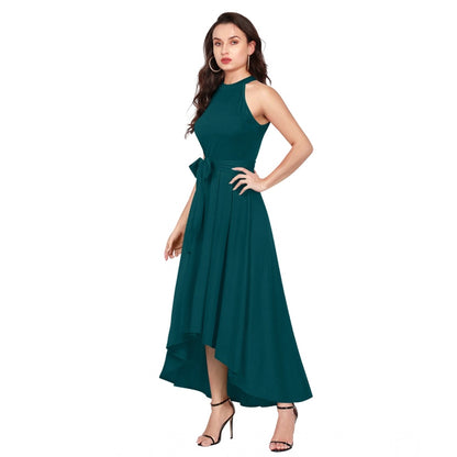 Women's Polyster Solid Halter Neck Sleeveless Dress (Morpichh)