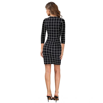 Women's Polyester Solid High Neck Full Sleeve Dress (Black)