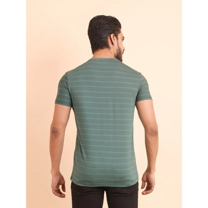 Men's Casual Nylon Solid Half Sleeve Round Neck T-Shirt (Green)