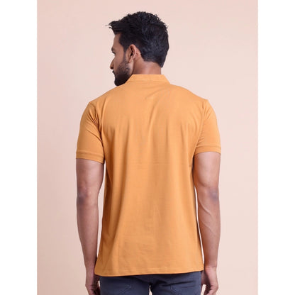 Men's Casual Cotton Solid Half Sleeve Mandarin Collar T-Shirt (Brown)