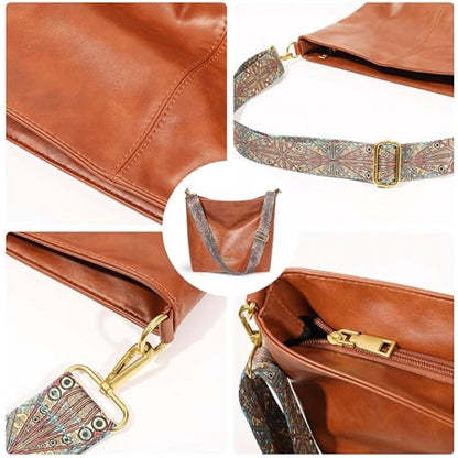 Women's PU Leather Medium Sling bag Zipper Handbag (Brown)