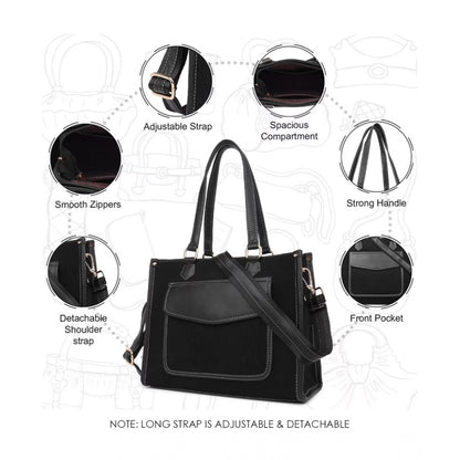 Women's Canvas Medium Top handle Satchel Zipper Handbag (Black)