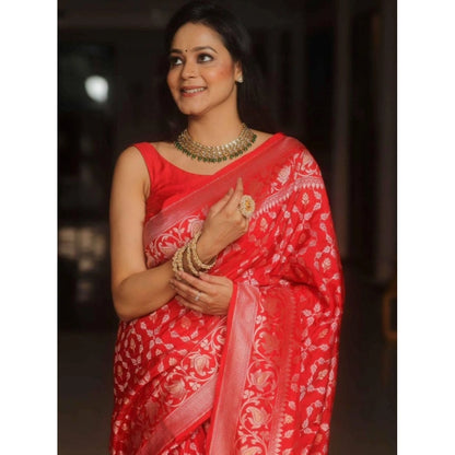 Women's Silk Printed Saree With Unstitched Blouse 5.5Mtr (Orange)