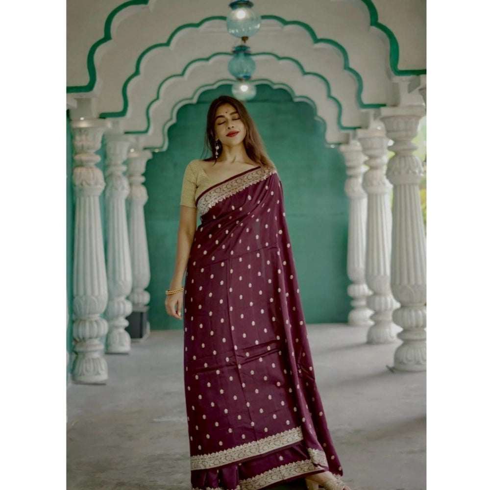 Women's Cotton  Printed Saree With Unstitched Blouse 5.5Mtr (Purple)