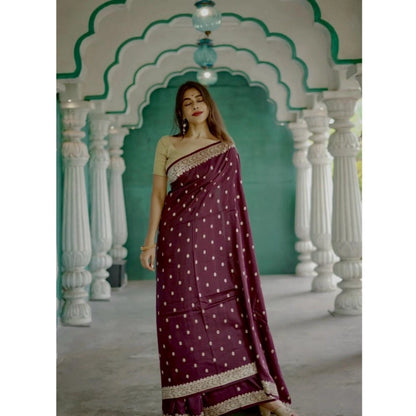Women's Cotton  Printed Saree With Unstitched Blouse 5.5Mtr (Purple)