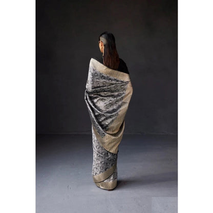Women's Silk Printed Saree With Unstitched Blouse 5.5Mtr (Grey)