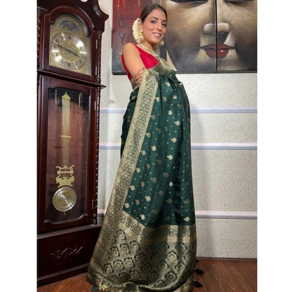Women's Silk Printed Saree With Unstitched Blouse 5.5Mtr (Green)