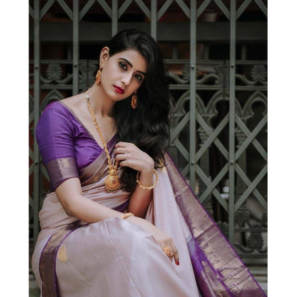 Women's Silk Printed Saree With Unstitched Blouse 5.5Mtr (Purple)