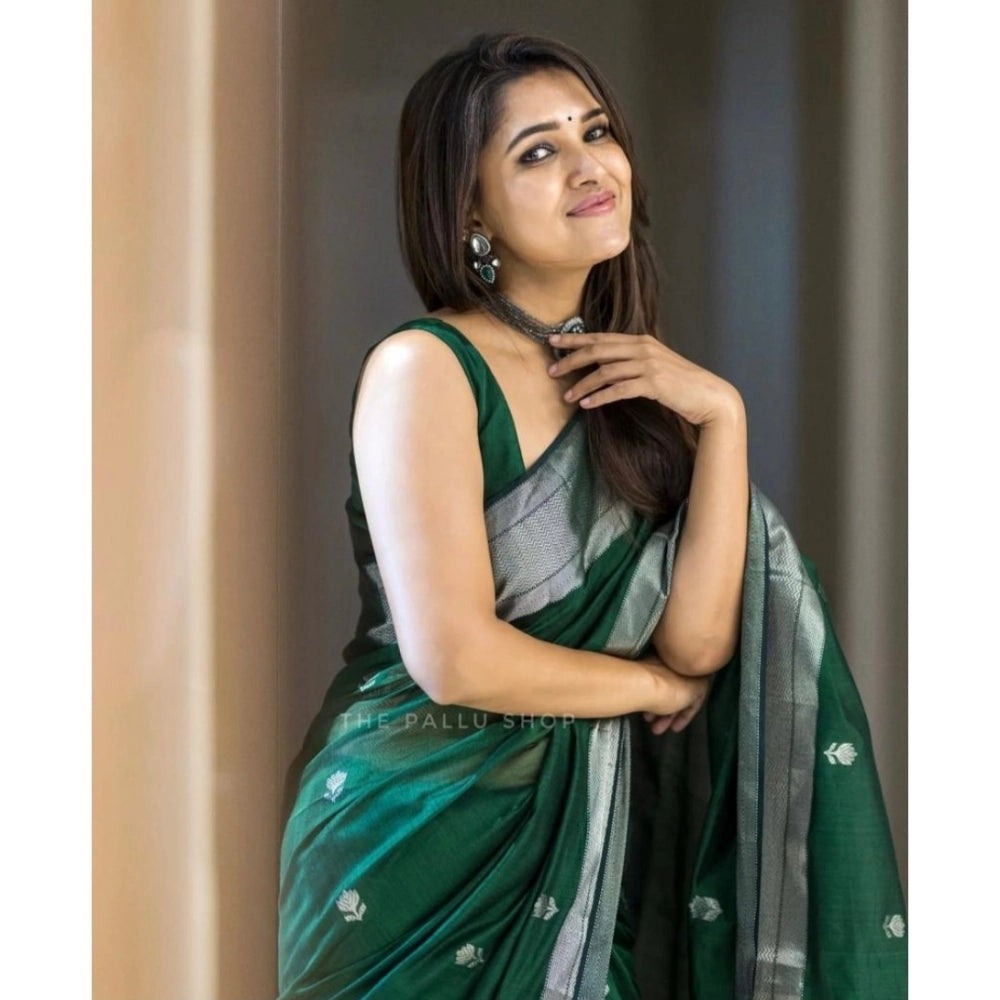 Women's Cotton  Printed Saree With Unstitched Blouse 5.5Mtr (Green)