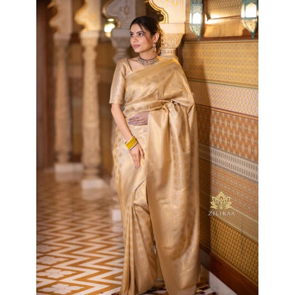 Women's Silk Printed Saree With Unstitched Blouse 5.5Mtr (Cream)