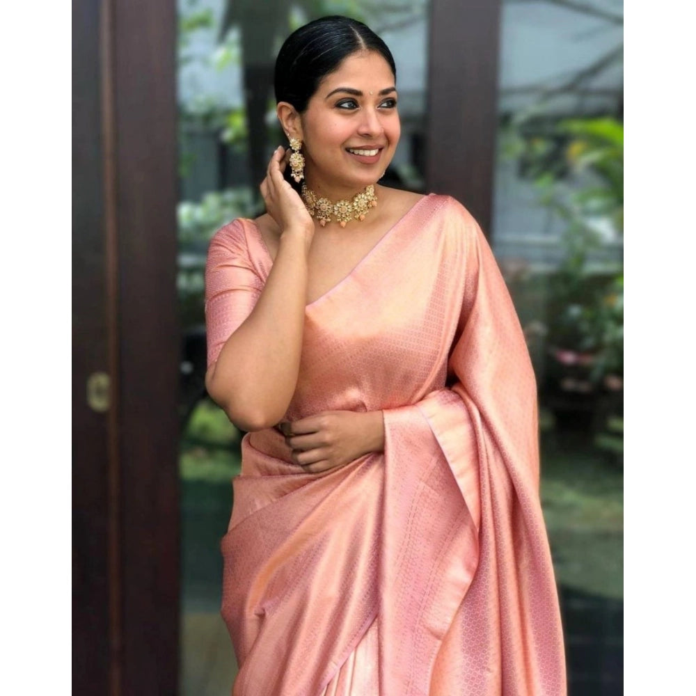 Women's Silk Printed Saree With Unstitched Blouse 5.5Mtr (Peach)
