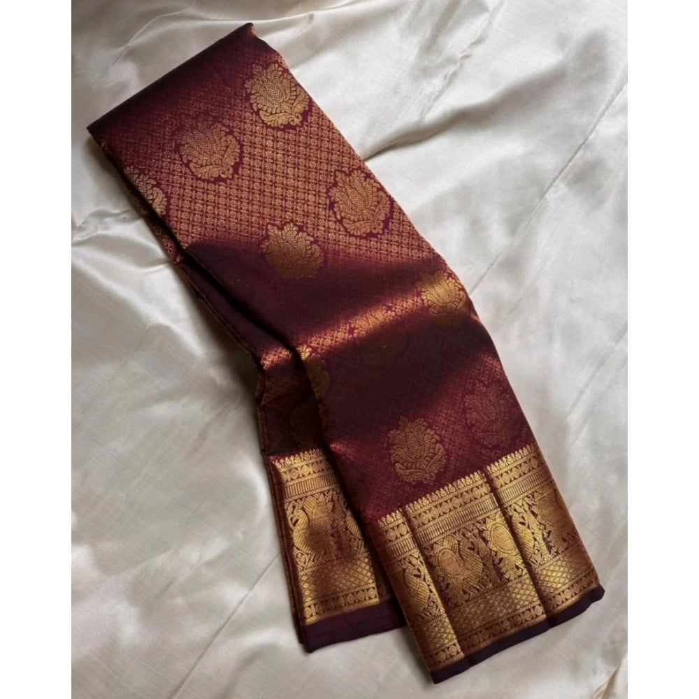 Women's Silk Printed Saree With Unstitched Blouse 5.5Mtr (Maroon)
