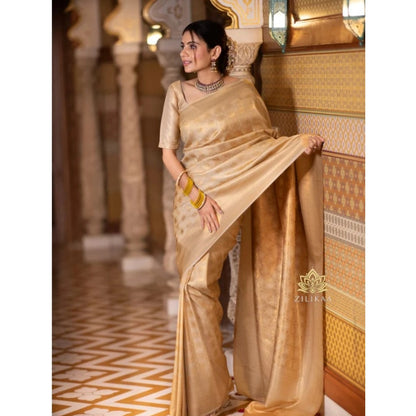 Women's Silk Printed Saree With Unstitched Blouse 5.5Mtr (Cream)