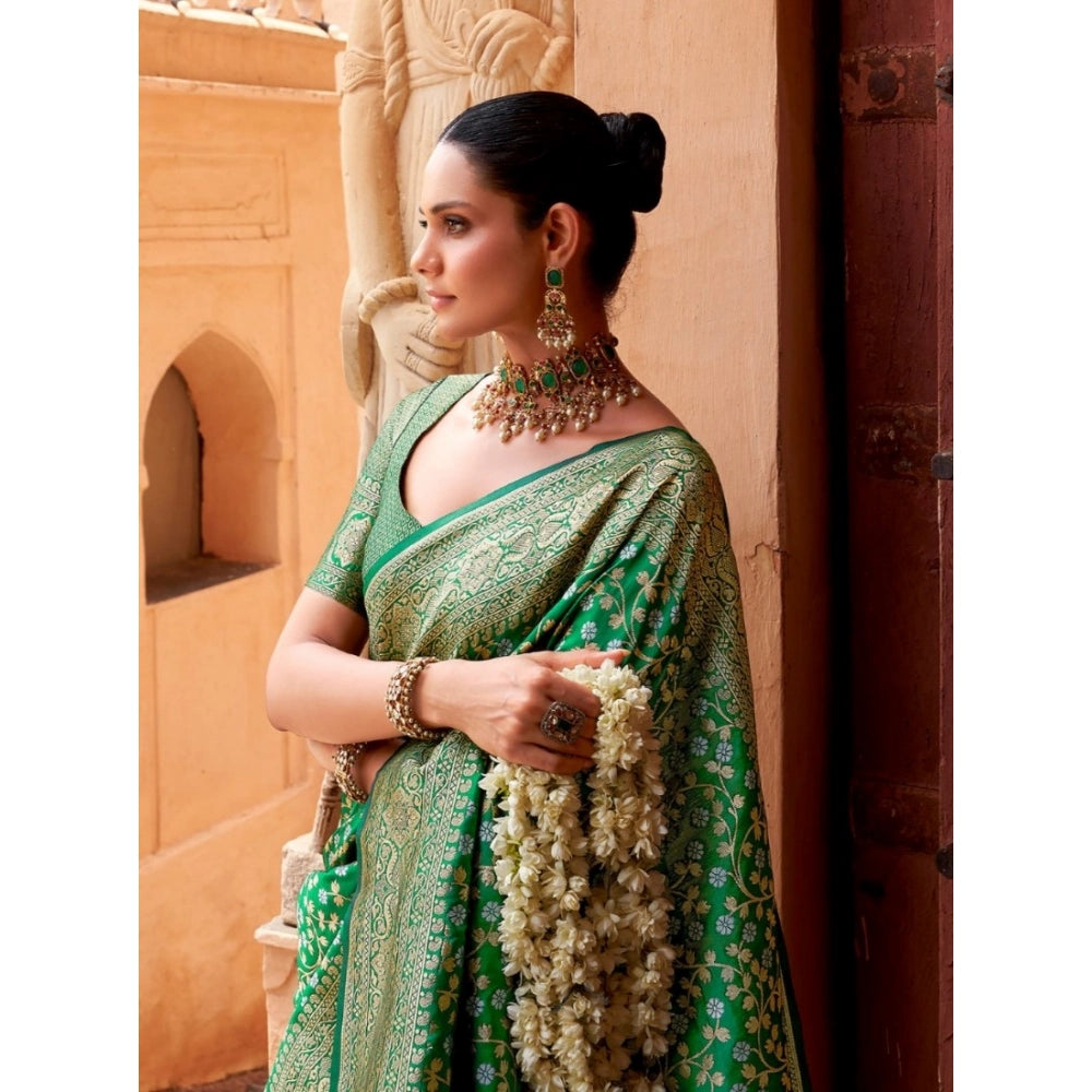 Women's Silk Printed Saree With Unstitched Blouse 5.5Mtr (Green)