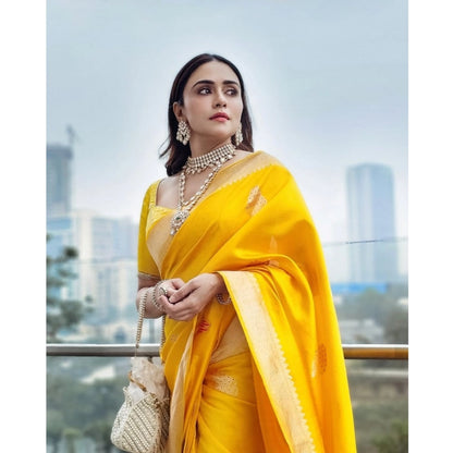 Women's Silk Printed Saree With Unstitched Blouse 5.5Mtr (Yellow)
