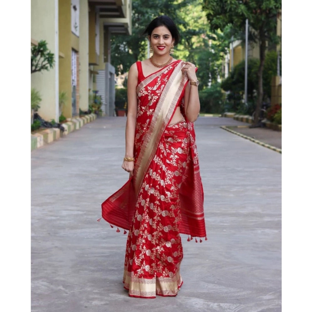 Women's Silk Printed Saree With Unstitched Blouse 5.5Mtr (White)