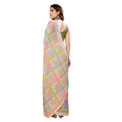 Women's Small Lace Georgette Printed Ready-to-Wear Saree With Unstitched Blouse 5.5 Mtr (Green)