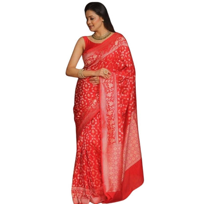 Women's Silk Printed Saree With Unstitched Blouse 5.5Mtr (Orange)