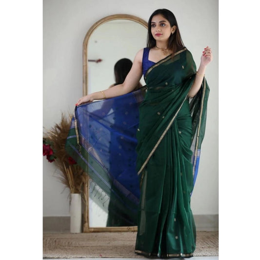 Women's Cotton  Printed Saree With Unstitched Blouse 5.5Mtr (Green)