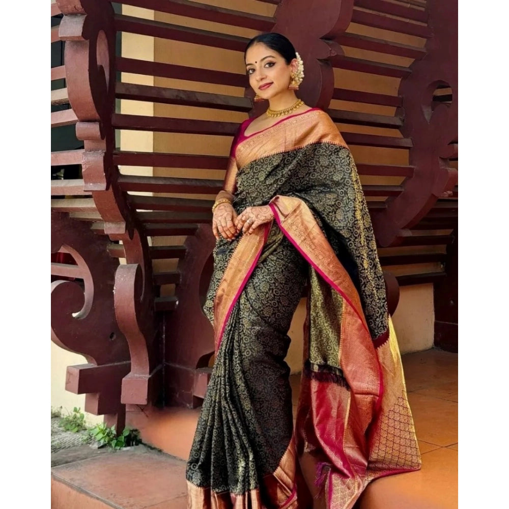 Women's Silk Printed Saree With Unstitched Blouse 5.5Mtr (Green)