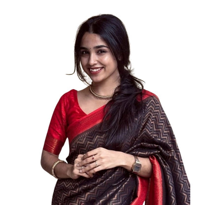Women's Silk Printed Saree With Unstitched Blouse 5.5Mtr (Brown)
