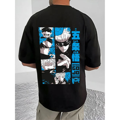 Men's Casual Cotton Blend Printed Round Neck Half Sleeve T-Shirt (Black)